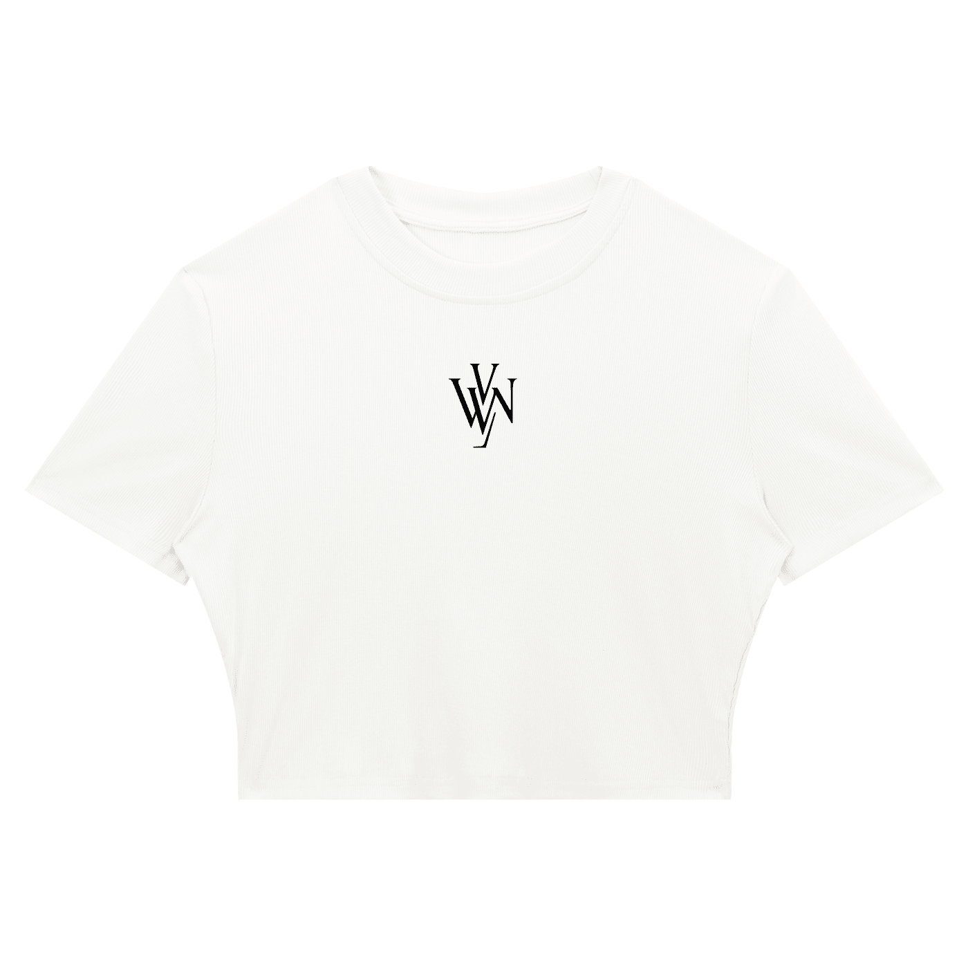 White slim ribbed women's crop t-shirt with black monogram logo on chest, streetwear style