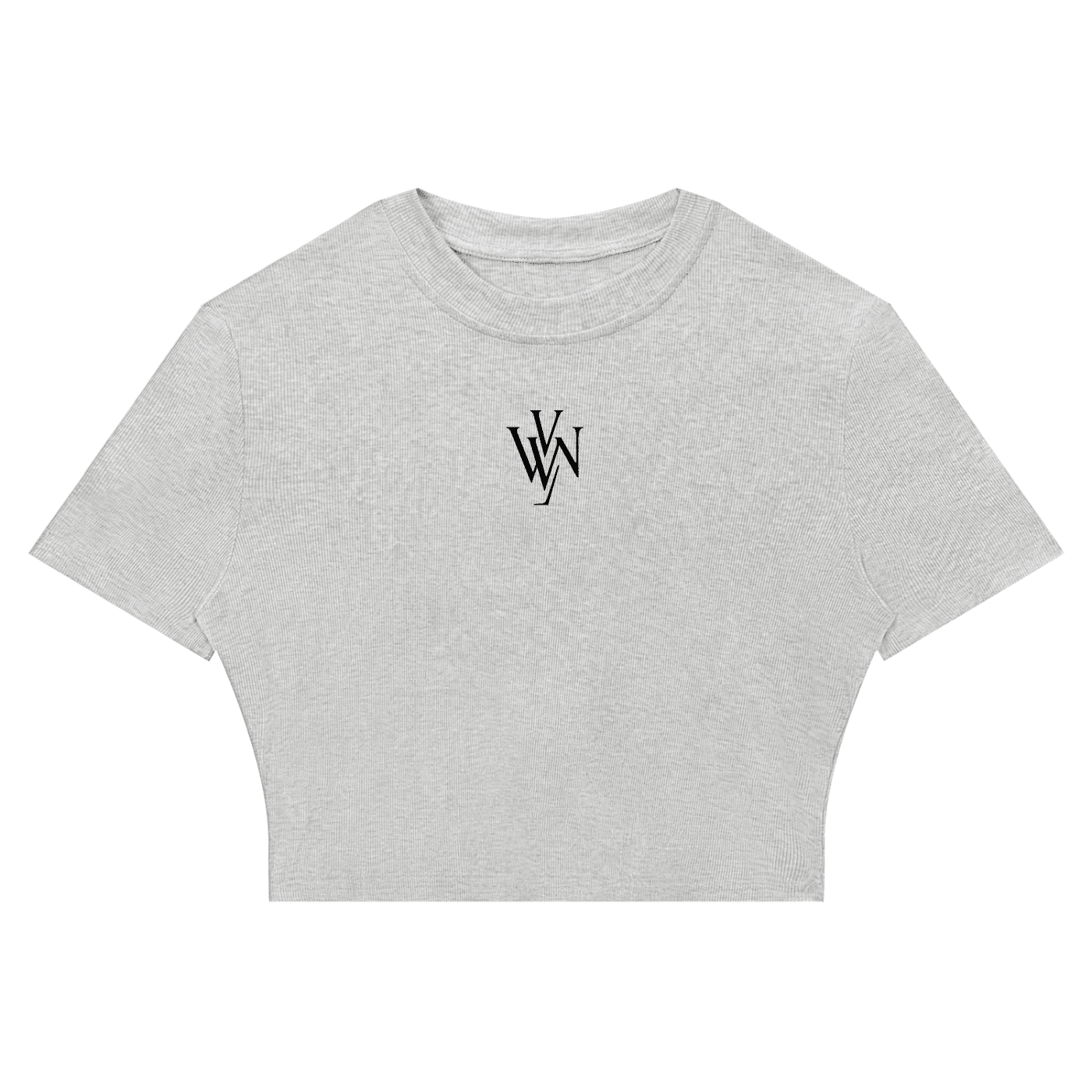 Women's slim ribbed grey crop t-shirt with black monogram logo on front