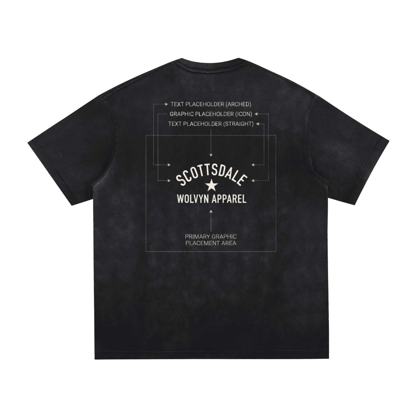 Black vintage washed t-shirt with white graphic text and star on back, heavyweight streetwear