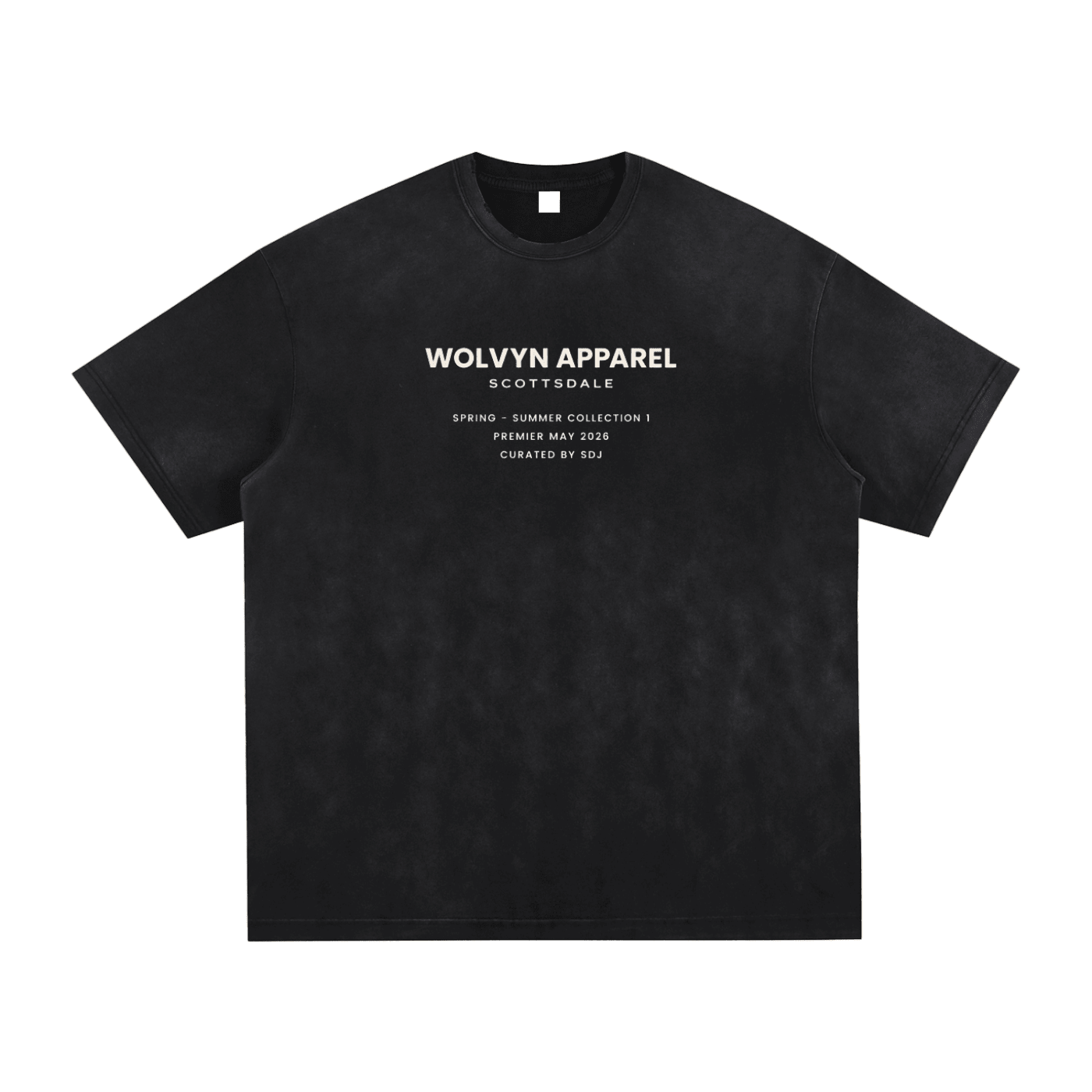 Vintage washed black streetwear T-shirt with bold white front text and relaxed fit.