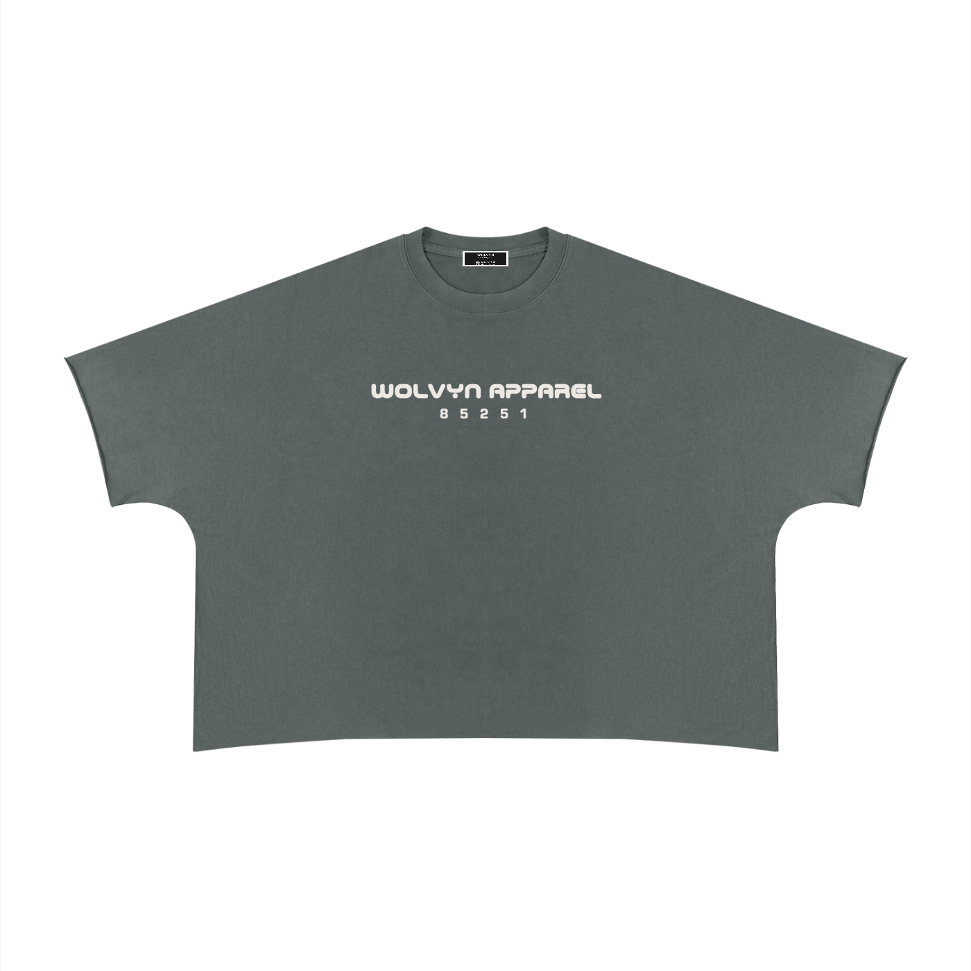 Unisex heavyweight boxy raw-edge t-shirt in gray with bold front text design