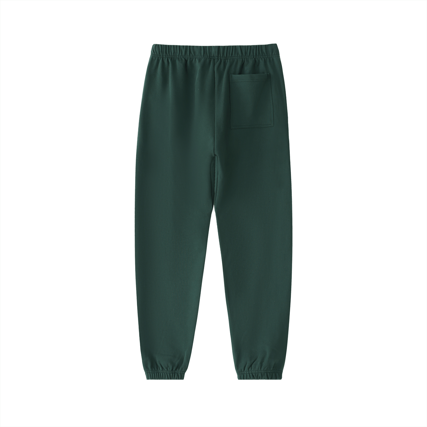 Dark green heavyweight cotton sweatpants with elastic waistband and single back pocket