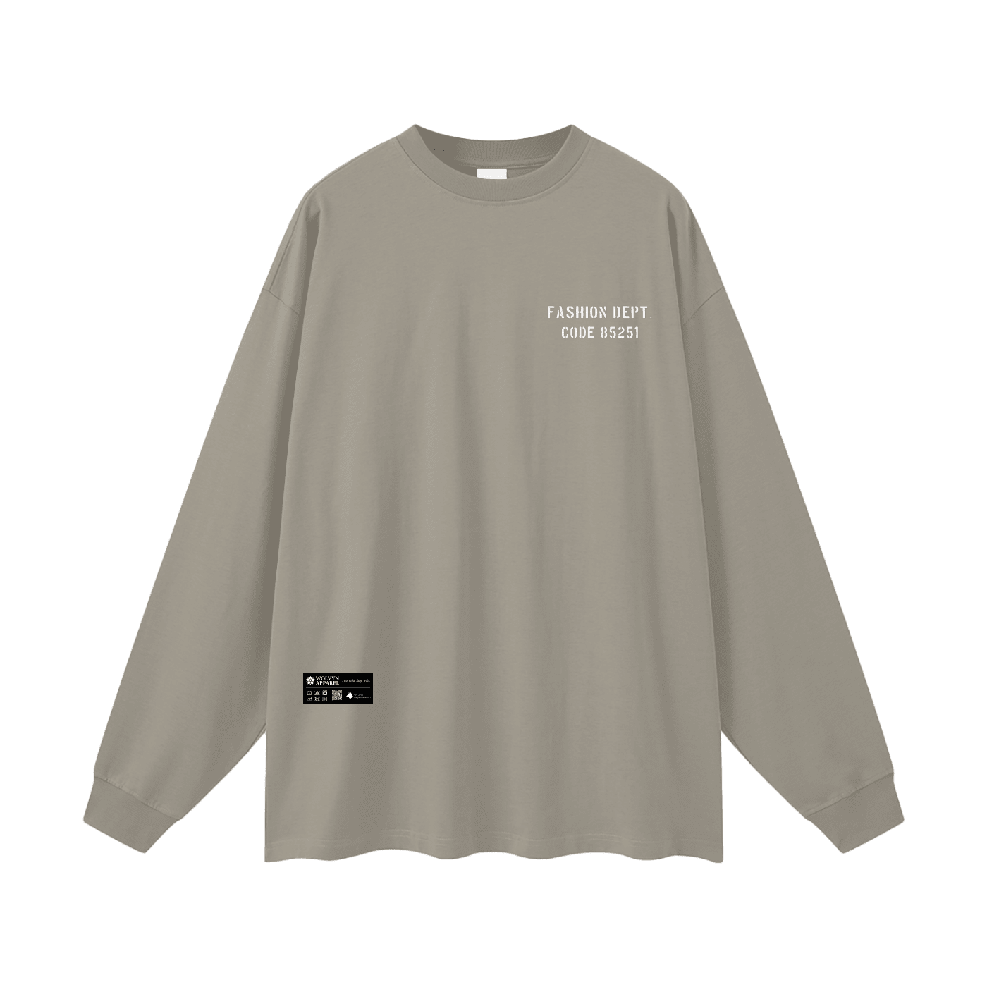 Oversized unisex long sleeve t-shirt in taupe with minimal text and black label detail