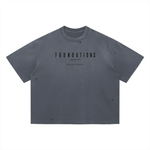 Wolvyn Apparel ‘Foundations Stone’ (Black Text) Vintage Washed Distressed Boxy Oversized T-Shirt - Wolvyn Apparel