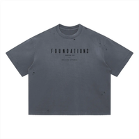 Wolvyn Apparel ‘Foundations Stone’ (Black Text) Vintage Washed Distressed Boxy Oversized T-Shirt - Wolvyn Apparel