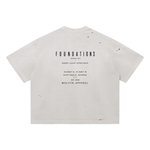 Wolvyn Apparel ‘Foundations Stone’ (Black Text) Vintage Washed Distressed Boxy Oversized T-Shirt - Wolvyn Apparel