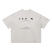 Wolvyn Apparel ‘Foundations Stone’ (Black Text) Vintage Washed Distressed Boxy Oversized T-Shirt - Wolvyn Apparel