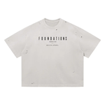 Wolvyn Apparel ‘Foundations Stone’ (Black Text) Vintage Washed Distressed Boxy Oversized T-Shirt - Wolvyn Apparel