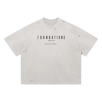 Wolvyn Apparel ‘Foundations Stone’ (Black Text) Vintage Washed Distressed Boxy Oversized T-Shirt - Wolvyn Apparel