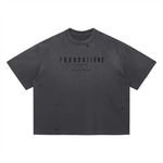 Wolvyn Apparel ‘Foundations Stone’ (Black Text) Vintage Washed Distressed Boxy Oversized T-Shirt - Wolvyn Apparel
