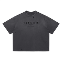 Wolvyn Apparel ‘Foundations Stone’ (Black Text) Vintage Washed Distressed Boxy Oversized T-Shirt - Wolvyn Apparel