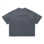 Wolvyn Apparel ‘Foundations Stone’ (Black Text) Vintage Washed Distressed Boxy Oversized T-Shirt - Wolvyn Apparel