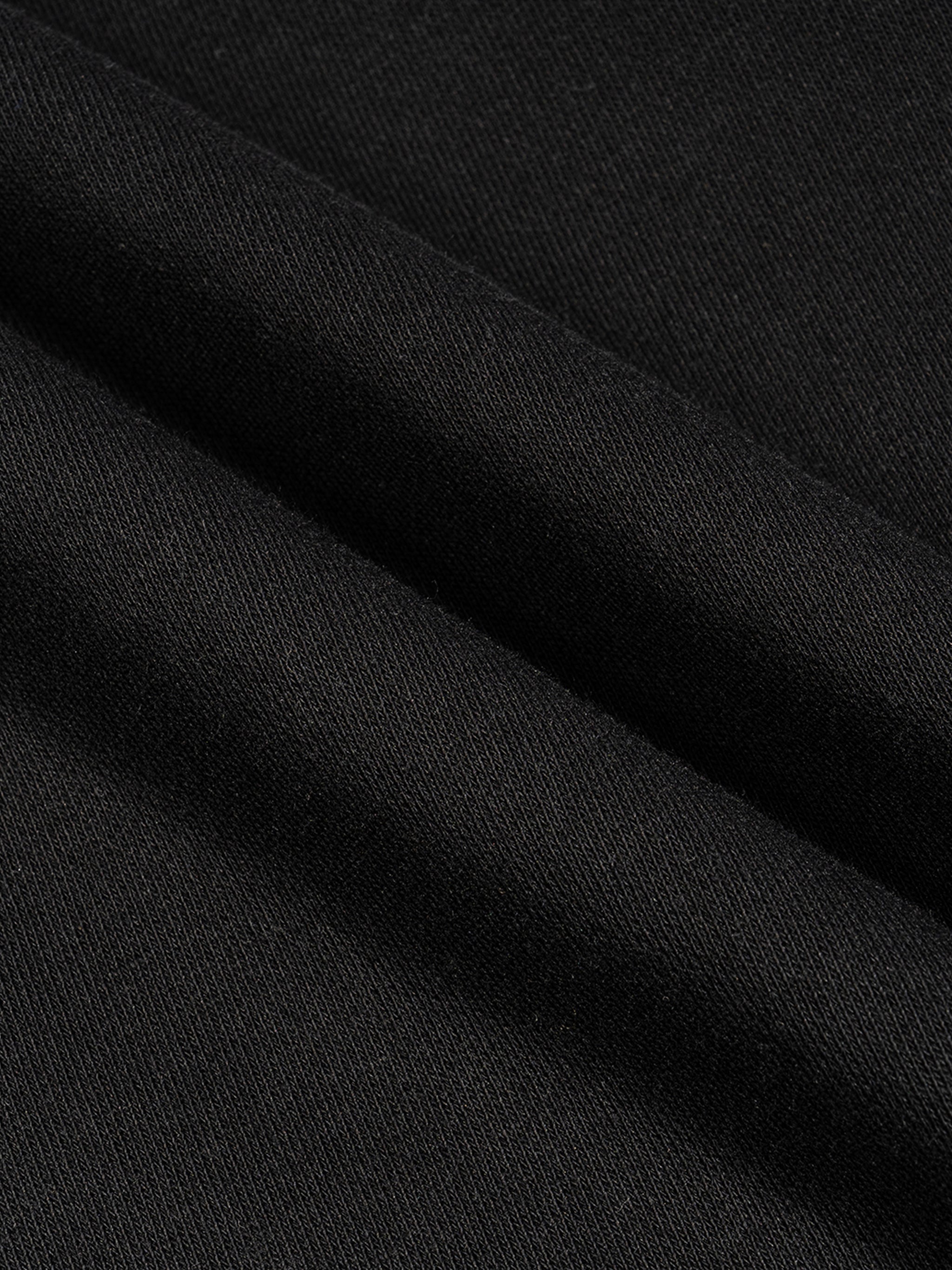 Close-up of black French terry tank top fabric texture with soft heavyweight weave