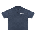 Heavyweight snow washed blue polo shirt with short sleeves and embroidered chest logo