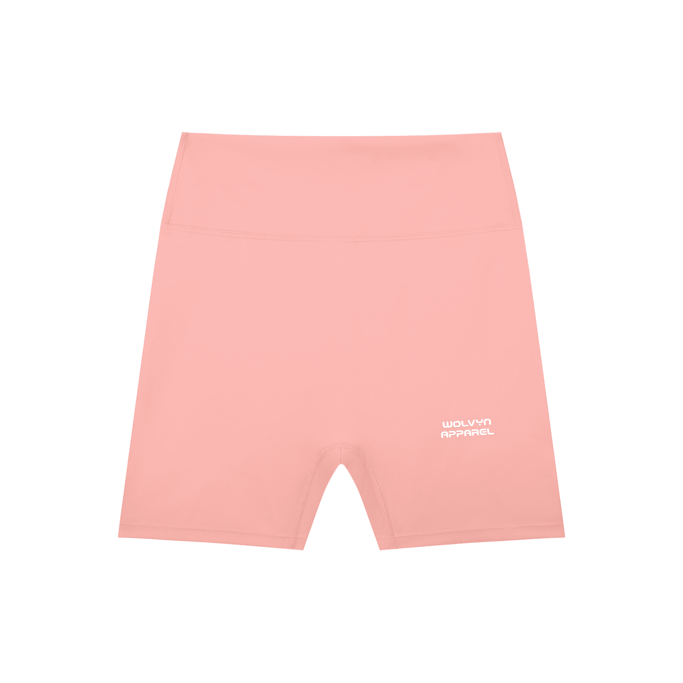 Peach high-waisted biker shorts with logo on leg, seamless, modern athletic wear
