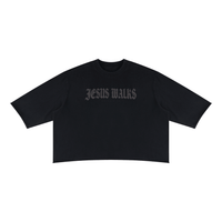 Wolvyn Apparel ‘Jesus Walks’ Unisex Mineral Wash Raw Hem Boxy T-Shirt - Wolvyn Apparel