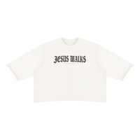 Wolvyn Apparel ‘Jesus Walks’ Unisex Mineral Wash Raw Hem Boxy T-Shirt - Wolvyn Apparel