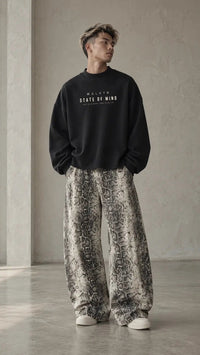 Wolvyn Apparel Men's Snake Print Barrel Leg Pants - Wolvyn Apparel