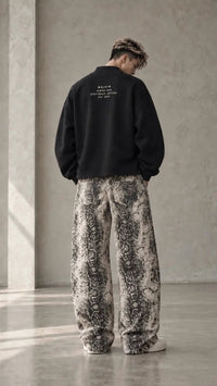 Wolvyn Apparel Men's Snake Print Barrel Leg Pants - Wolvyn Apparel