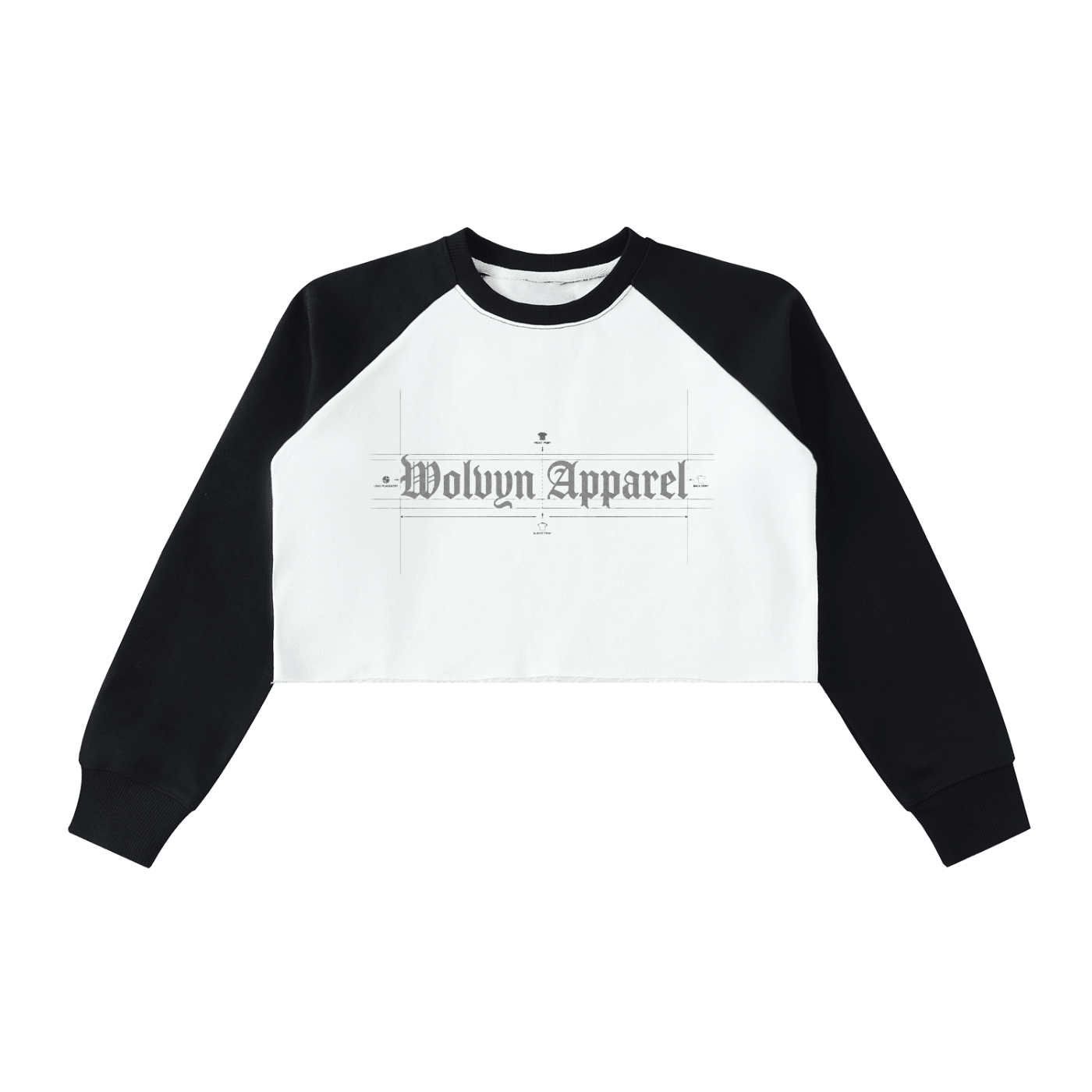 Color block crop sweatshirt with raw hem, black sleeves, and Old English graphic on front