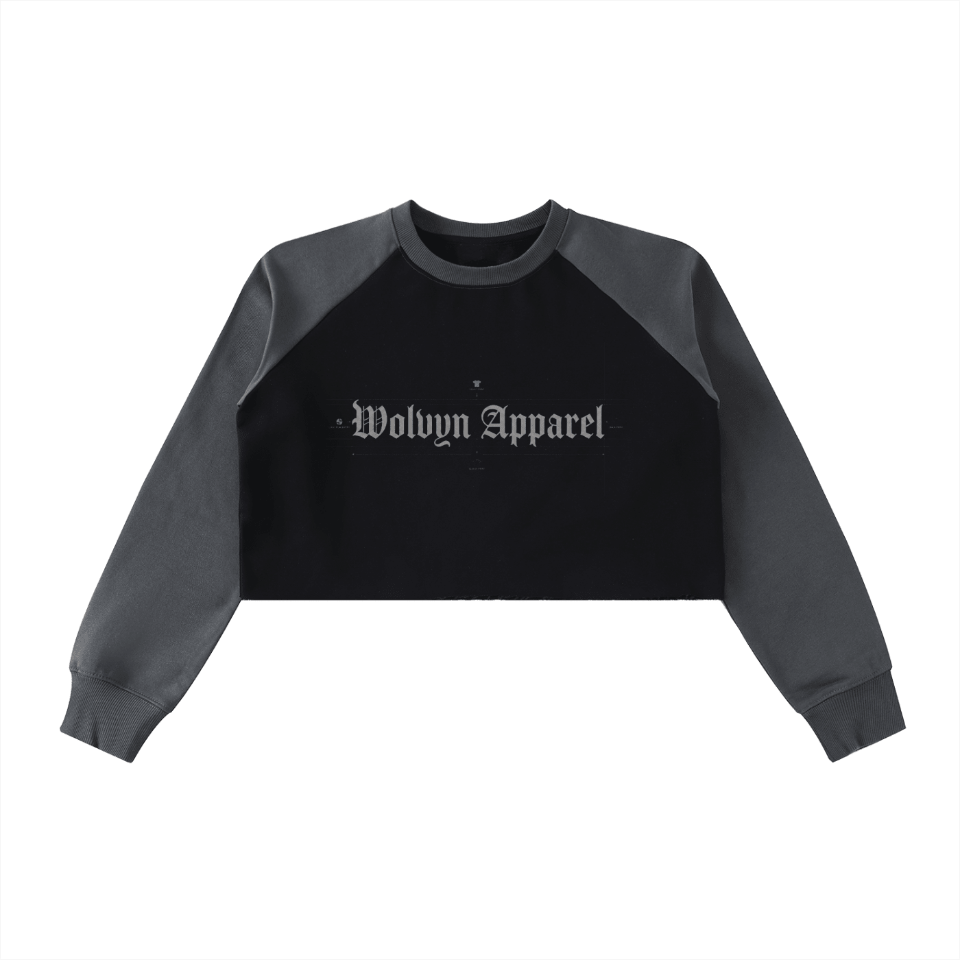 Old English raw hem cropped sweatshirt with color block and dark raglan sleeves