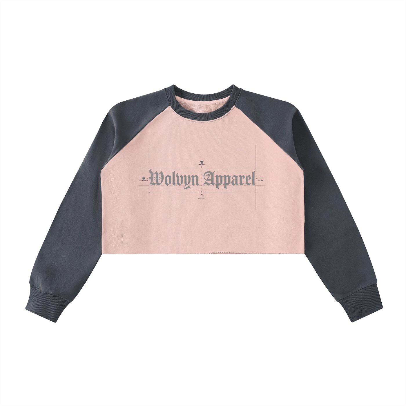 Old English raw hem color block raglan crop sweatshirt with contrast sleeves and front logo