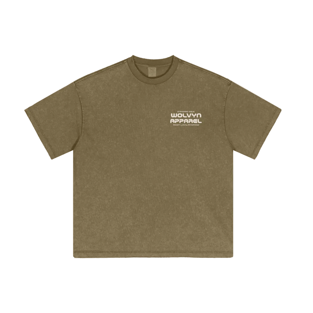 Vintage wash khaki heavyweight streetwear t-shirt with front logo and relaxed fit