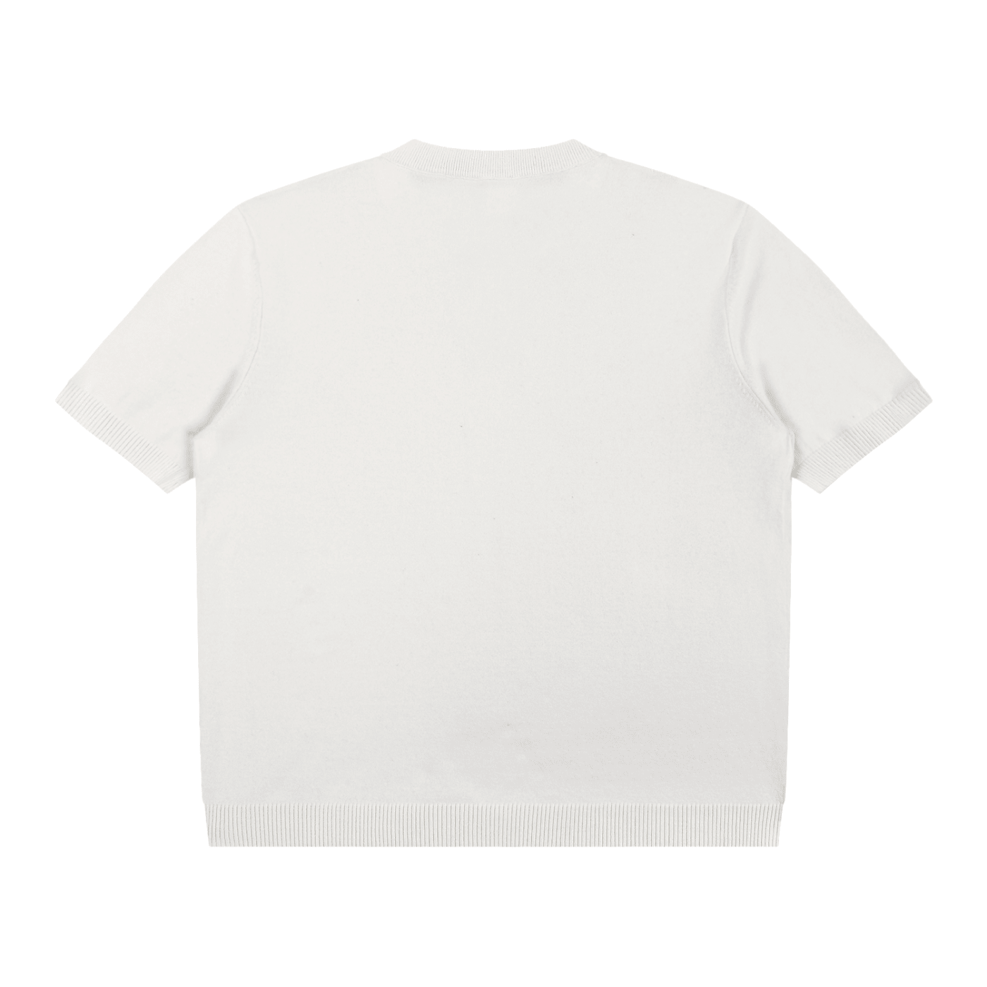 Back view of plain white cotton knit short sleeve T-shirt on white background