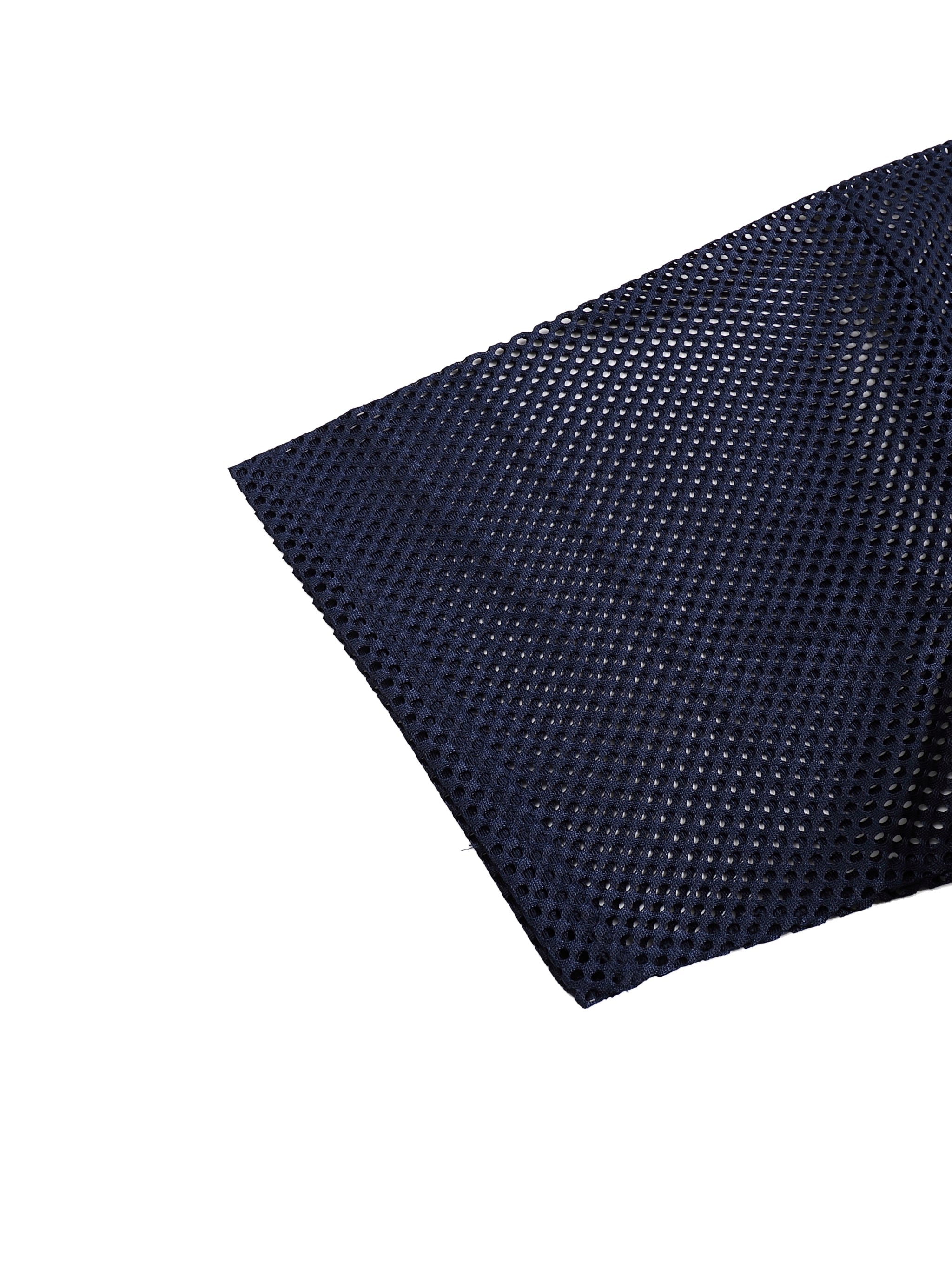 Navy blue see-through boxy mesh t-shirt sleeve with textured net fabric