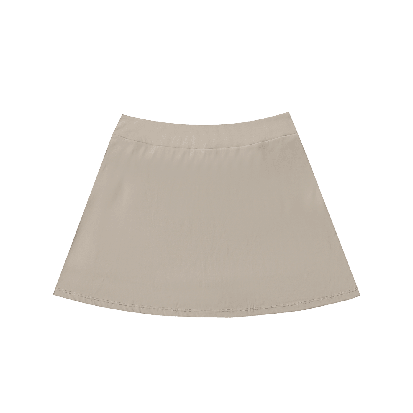 Beige high-waist A-line skirt with pockets, minimalist streetwear style, flat lay