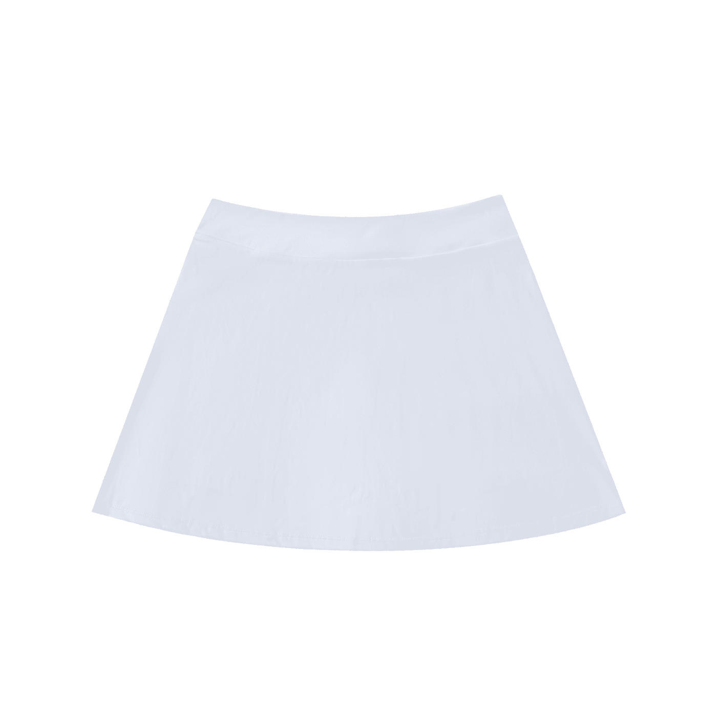 White high-waist A-line skirt with pockets, minimalist streetwear style, isolated on white