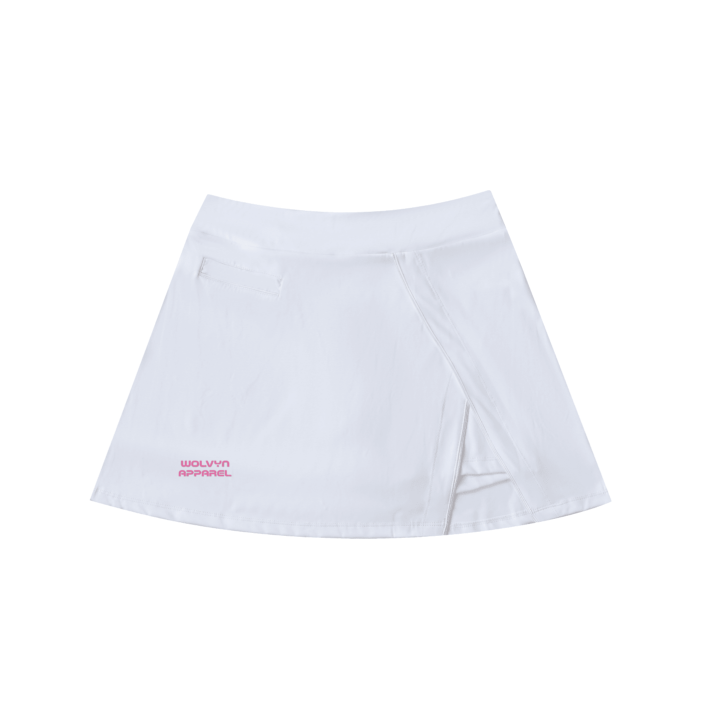 White high-waisted A-line skirt with pocket and front slit, minimalist design