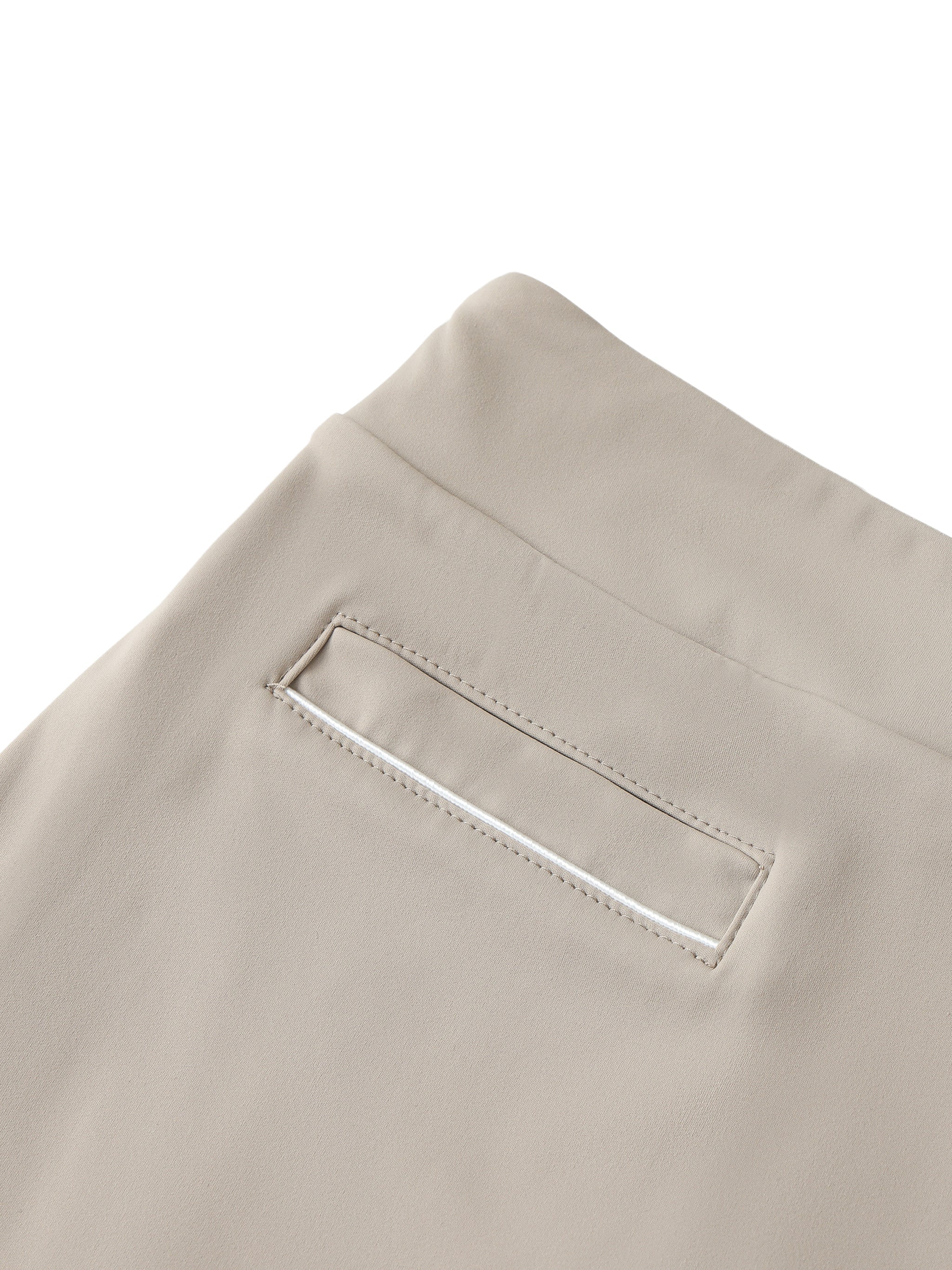 Beige high-waist A-line skirt with visible welt pocket detail