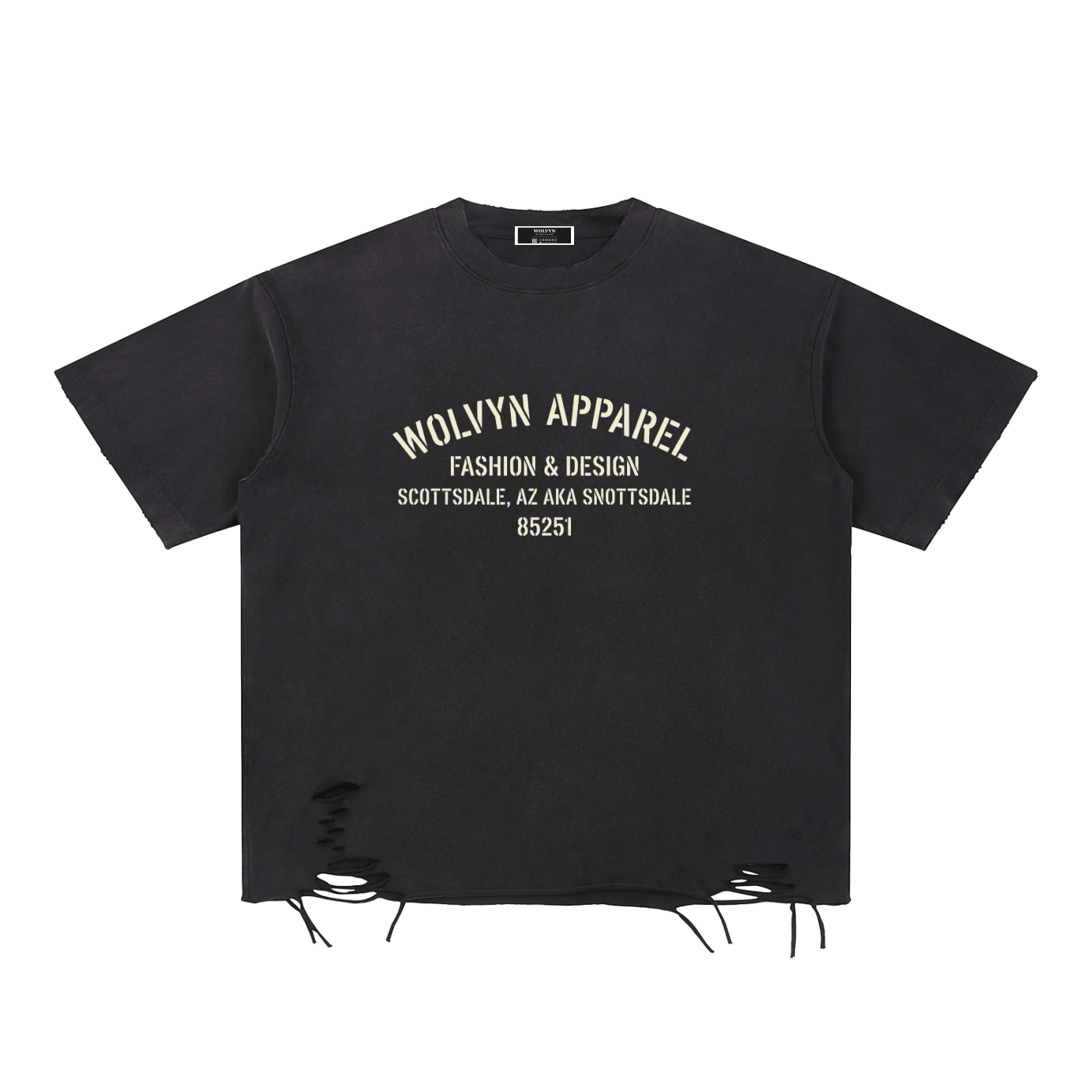 Wolvyn Apparel "Snottsdale" Snow Washed Raw - Hem T-Shirt - Wolvyn Apparel