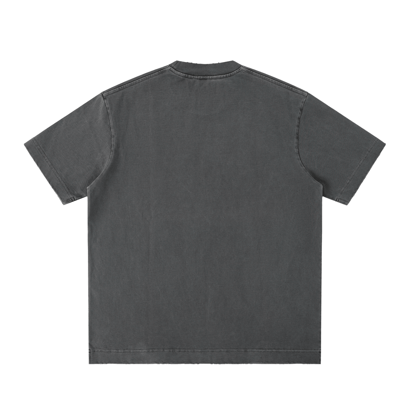 Heavyweight vintage washed dark grey t-shirt with short sleeves and a frayed neckline