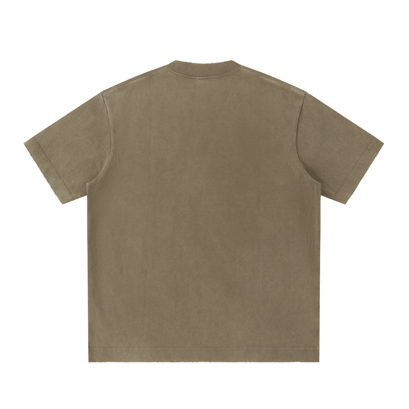 Back view of vintage washed heavyweight khaki t-shirt with short sleeves