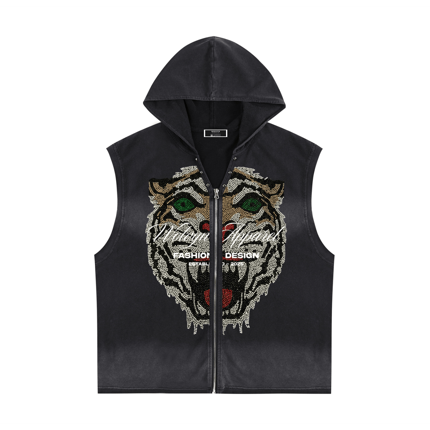 Wolvyn Apparel "Tiger Property" Vintage Washed Zip - Up Hooded Tank Top - Wolvyn Apparel