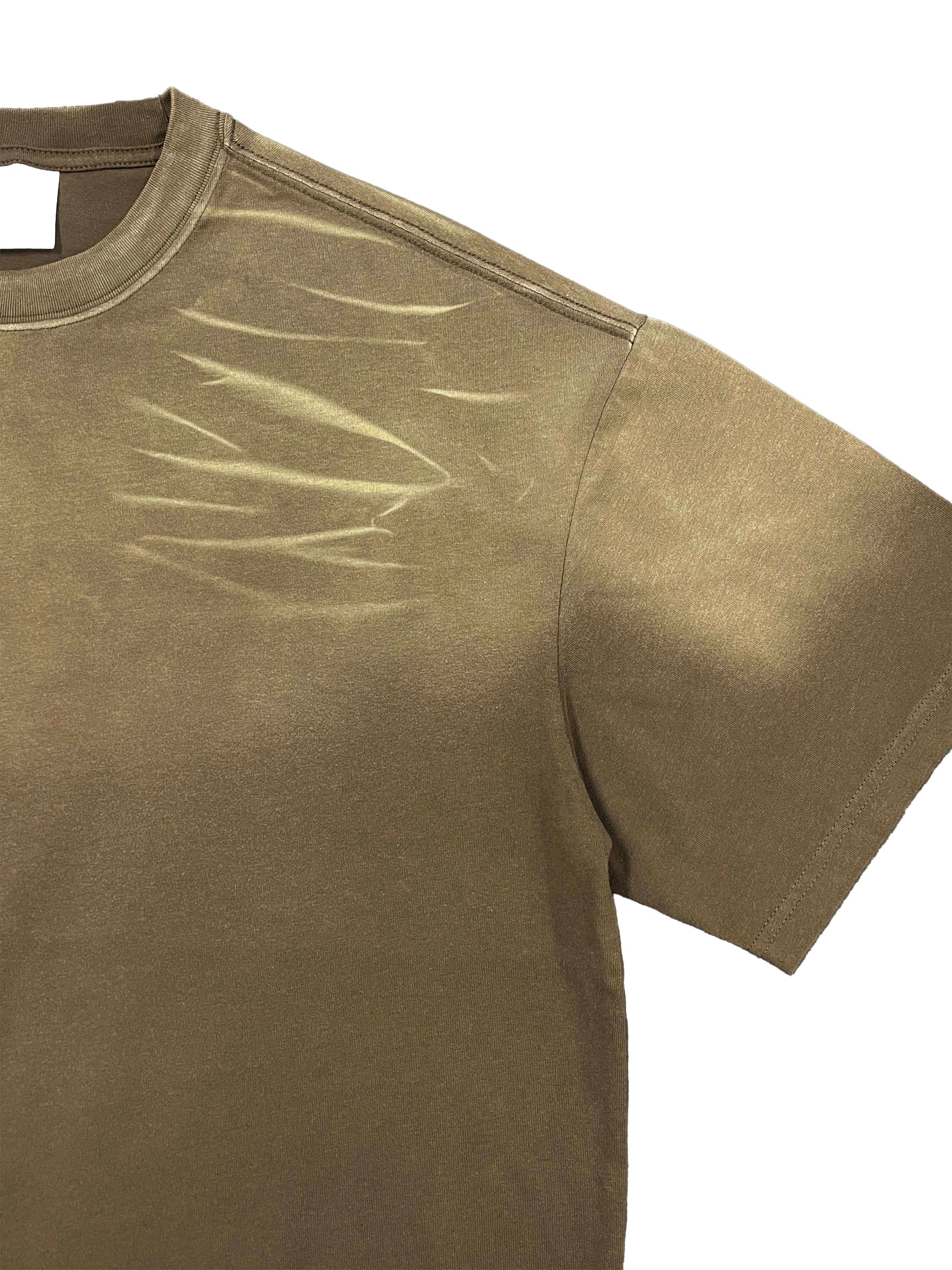 Olive green t-shirt with tiger stripe gradient wash and short sleeves