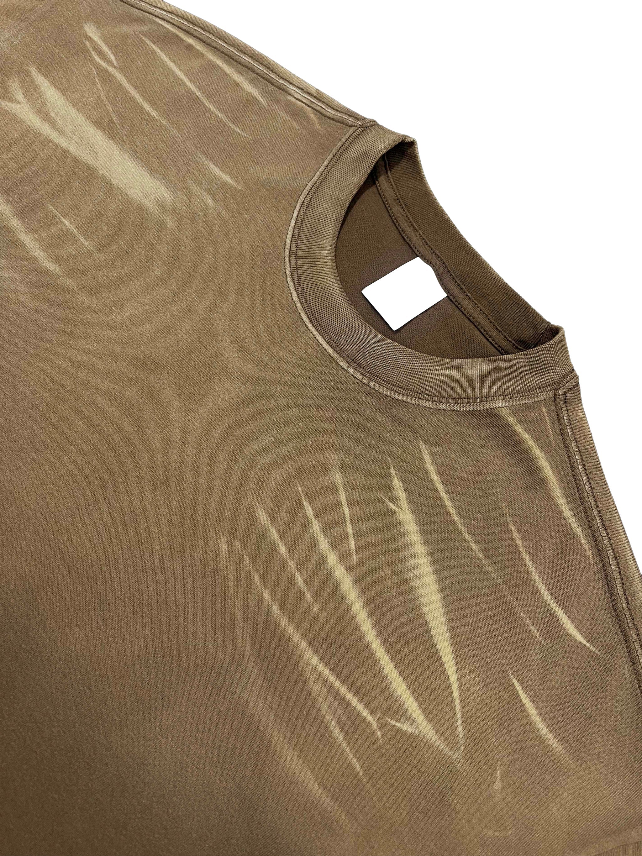 Brown heavyweight t-shirt with gradient tiger stripe washed pattern and crew neck