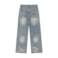 Vintage wash distressed denim jeans with back embroidery and ripped details