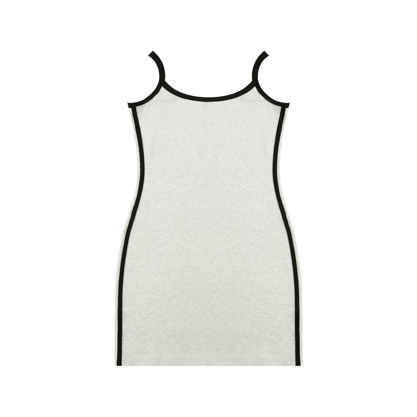 Women's color block mini dress with black trim and spaghetti straps, front view