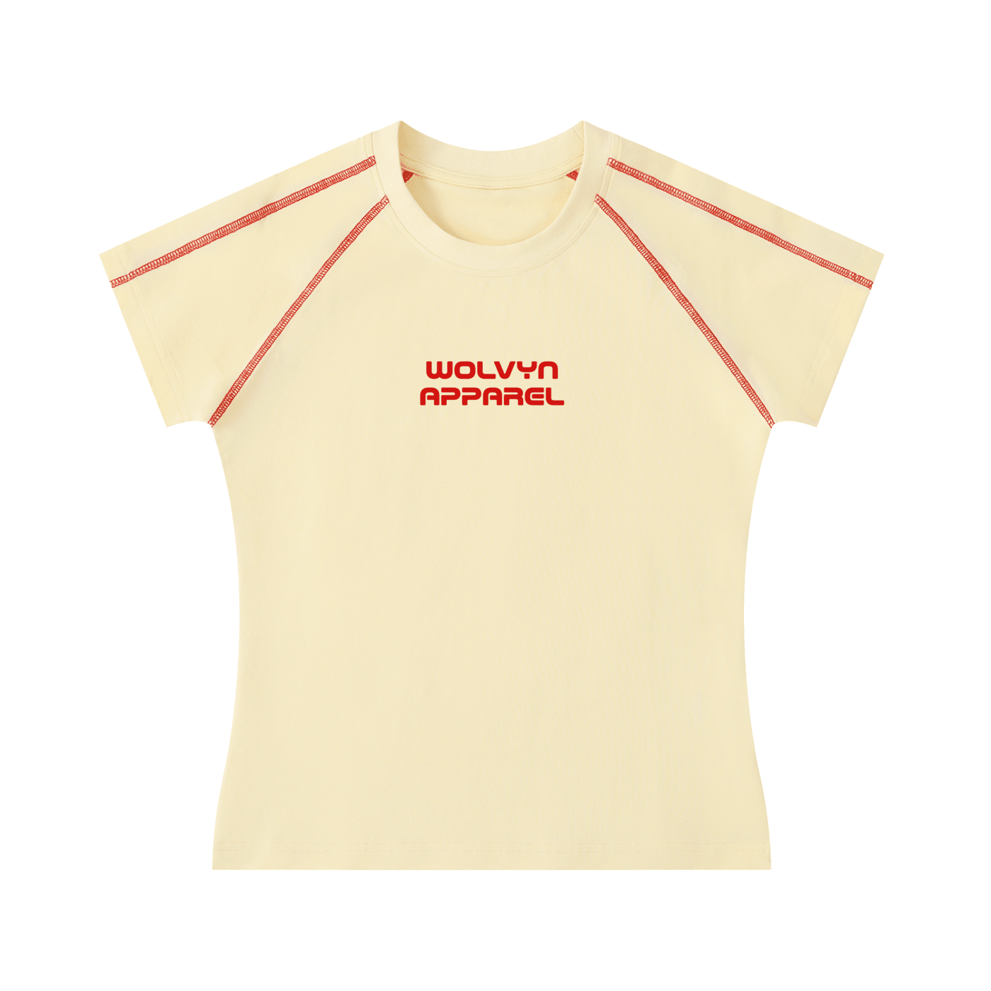 Women's cream contrast stitch raglan t-shirt with red lettering and details