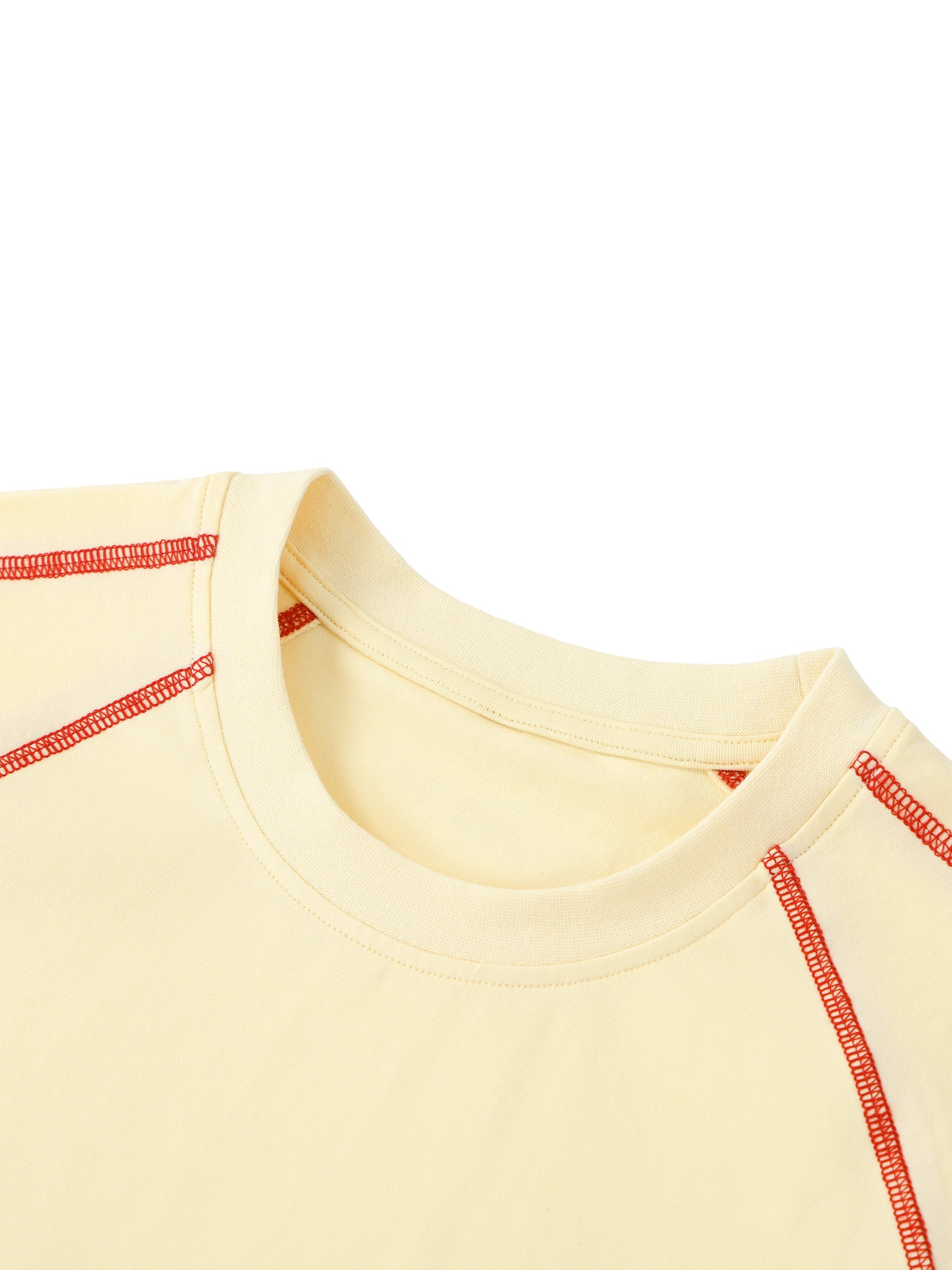 Cream raglan t-shirt with red contrast stitching, heavyweight streetwear style