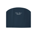 Women's navy cropped tube top with white text graphic, minimalist streetwear style