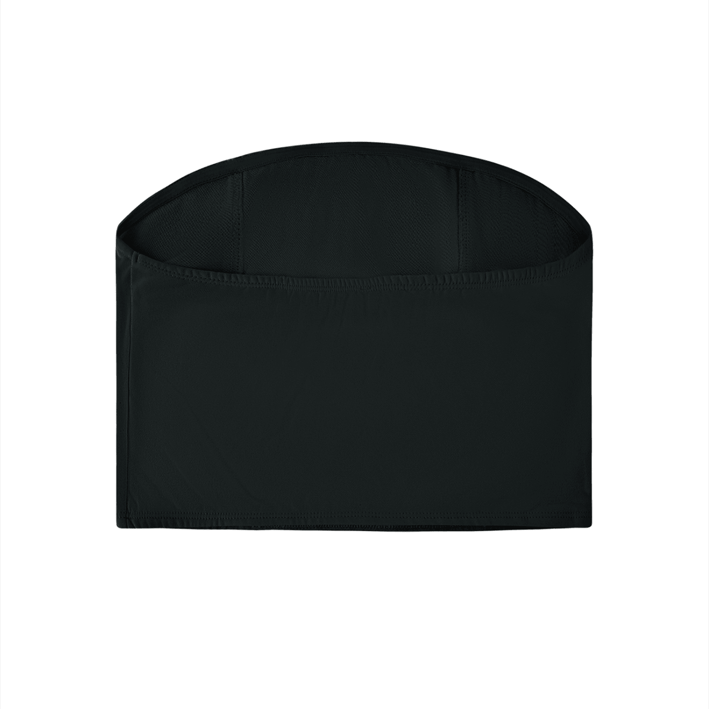 Black women's cropped tube top with a minimalist, streetwear design on white background.