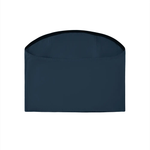 Dark blue women’s cropped tube top against a white background
