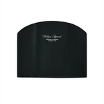 Black women’s cropped tube top with white script logo and minimal text on front