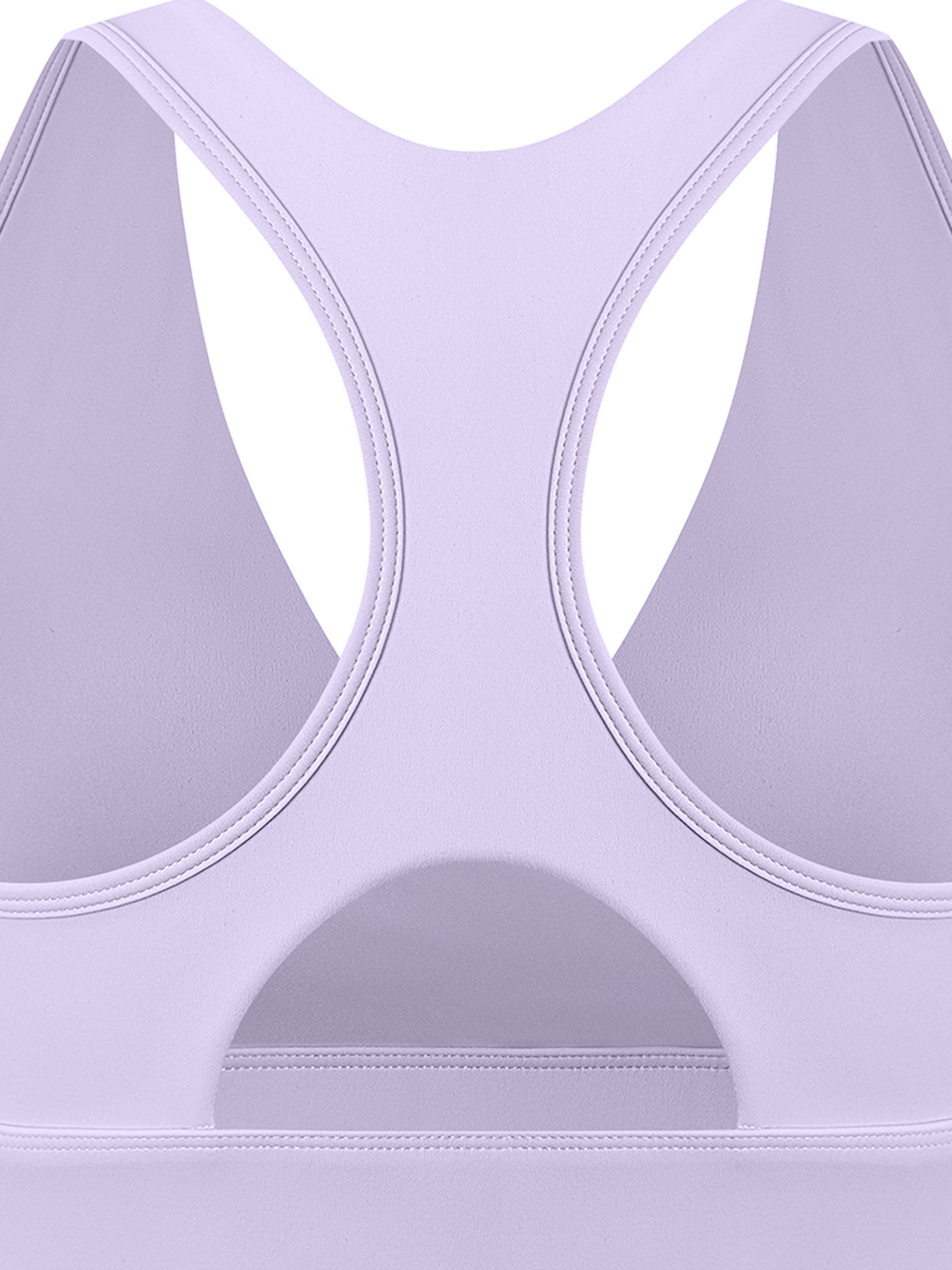 Back view of a lavender women's crossover V-neck sports bra with racerback design