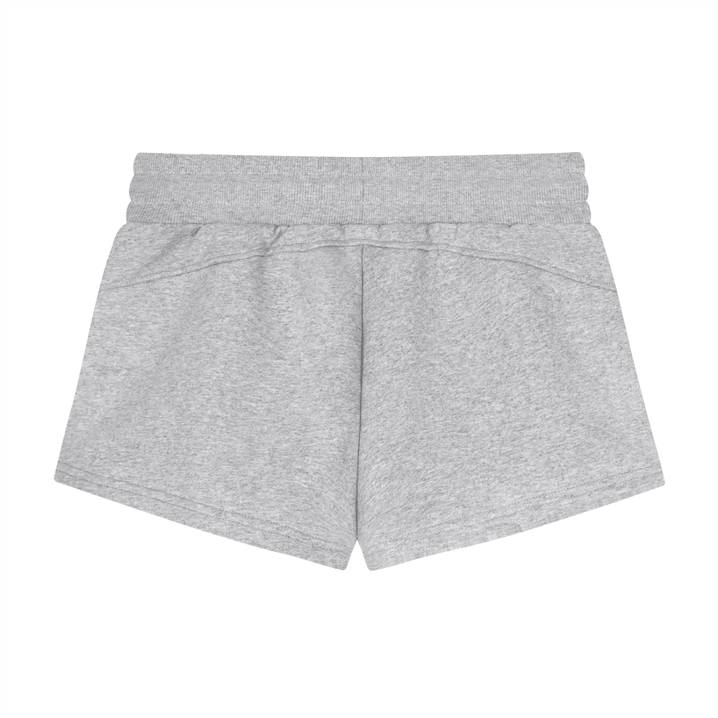 Back view of grey women's drawstring shorts with elastic waistband, streetwear style