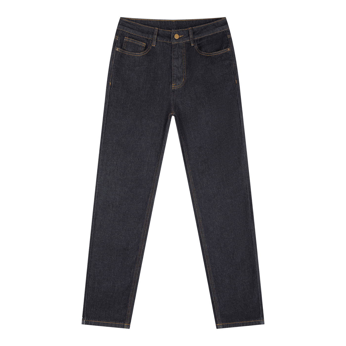 Women's high-rise skinny dark wash jeans with five-pocket design, flat lay